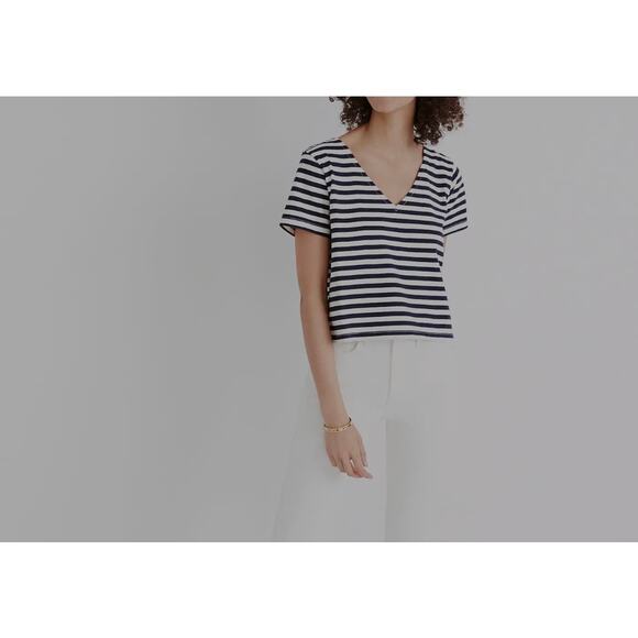 Madewell Setlist Boxy Top Marton Stripe Size M Navy Cotton Nautical Sailor Crop - Picture 3 of 9